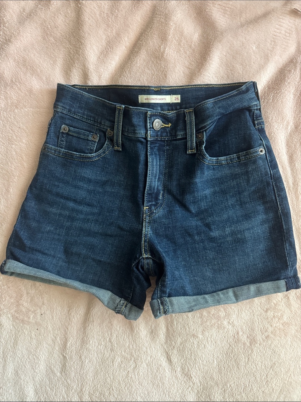 Levi's Dark Blue Rolled-Hem Denim Shorts